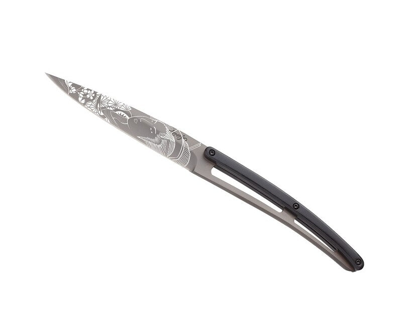 Deejo Tattoo Steak Knife Set, Light Grey Surface Ebony Japan