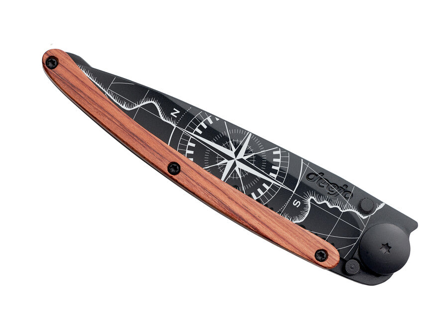 Deejo Serration Folding Knife, Black Coralwood Terra Incognita