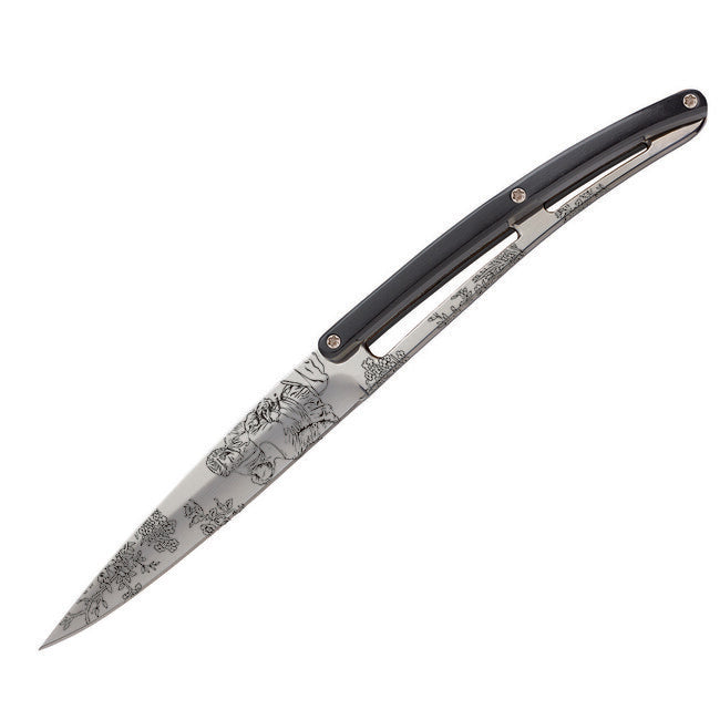 Deejo Set of 6 Knives Shiny Blade Black ABS Handle Toile de Jouy Design