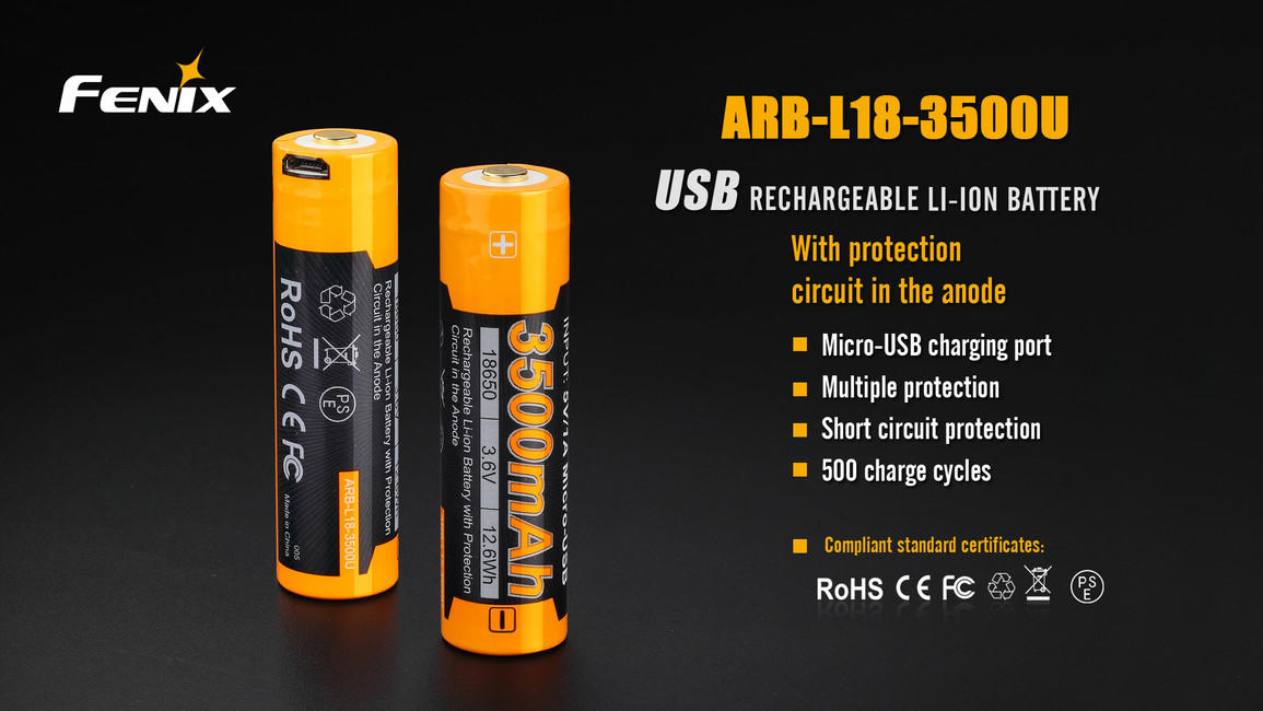Fenix USB Rechargeable Battery 18650 3500 mAh, Li-ion