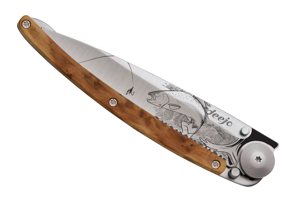 Deejo zatvárací nôž Serration titan wood Trout