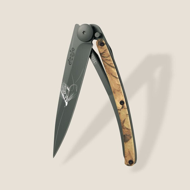 Deejo Tattoo Folding Knife, Black Brown Camo, Silver Wilkinson