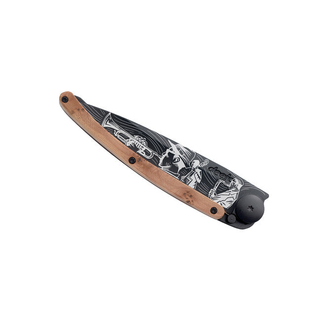 Deejo Tattoo Folding Knife Black Juniper Wood Jazz