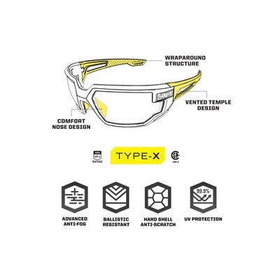 Mechanix Type X Tactical Glasses, Black Frame, Clear Lens
