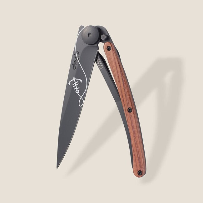 Deejo Anchor Folding Knife, Ocean Black Coralwood