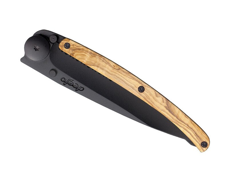 Deejo Serration Folding Knife, Black Olive Wood