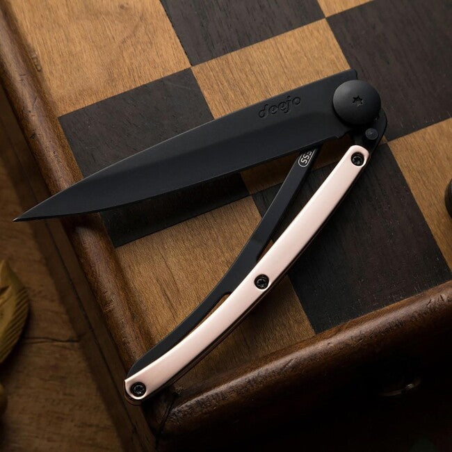 Deejo Folding Knife GOLD Black 18kt Pink Gold
