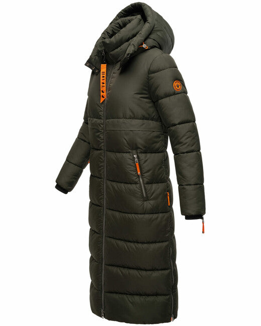 Navahoo Women's Long Winter Jacket with Hood Kristallblume, Dark Olive