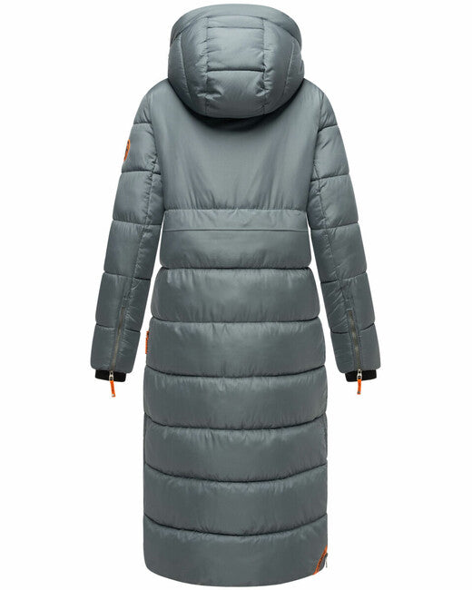 Navahoo Women's Long Winter Jacket with Hood Kristallblume, Stormy Blue