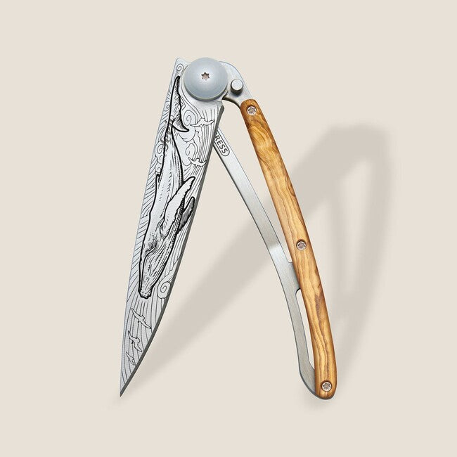 Deejo Tattoo Wood Whale Folding Knife