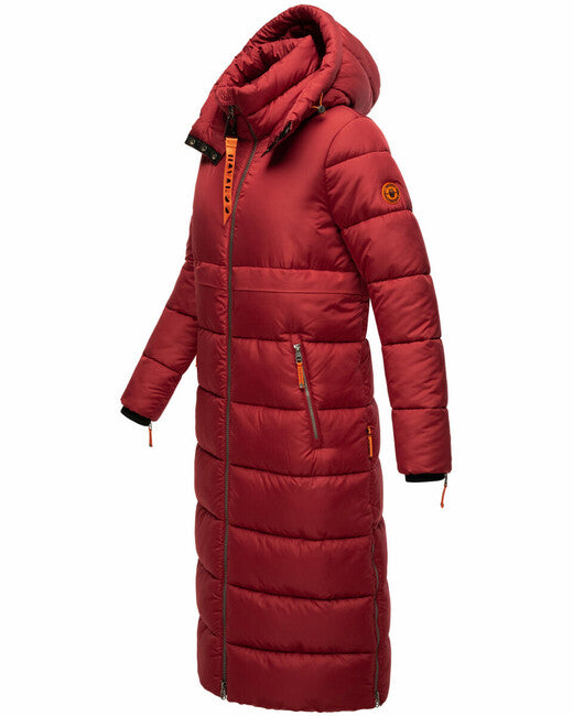 Navahoo Women's Long Winter Jacket Kristallblume, Blood Red