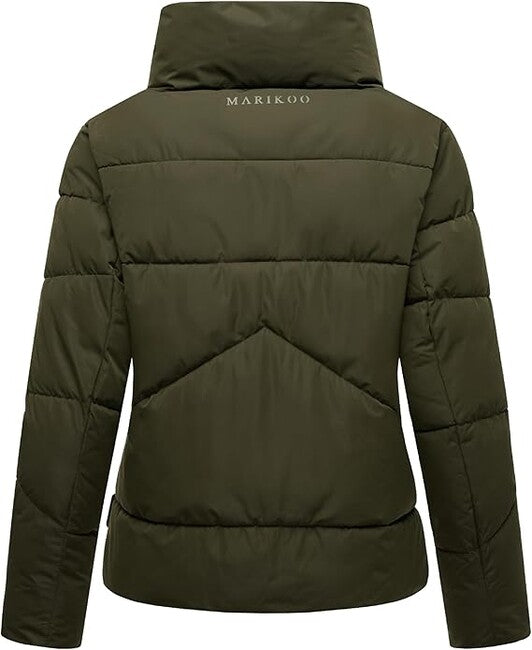 Marikoo Jalliaa Women's Short Winter Jacket with High Collar, Dark Olive
