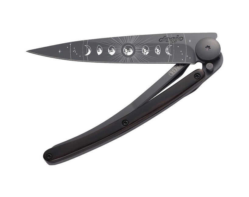 Deejo Tattoo Moon Phase Folding Knife, Black Ebony Wood