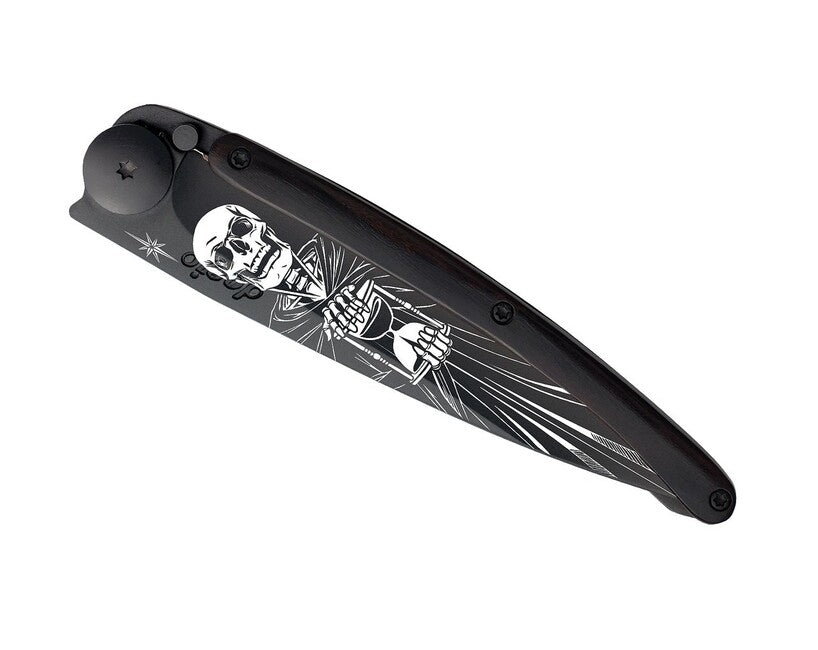 Deejo Tattoo Black Folding Knife, Ebony Wood Immortal