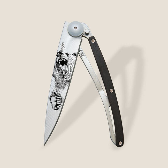 Deejo Tattoo Grizzly Folding Knife, Ebony Wood