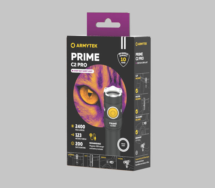 ArmyTek Prime C2 Pro LED Pocket Flashlight, Battery Powered, 2400 lm, 68 g