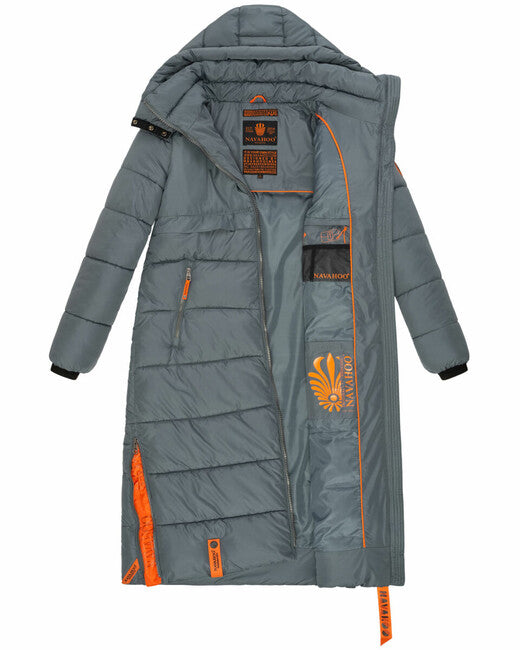 Navahoo Women's Long Winter Jacket with Hood Kristallblume, Stormy Blue