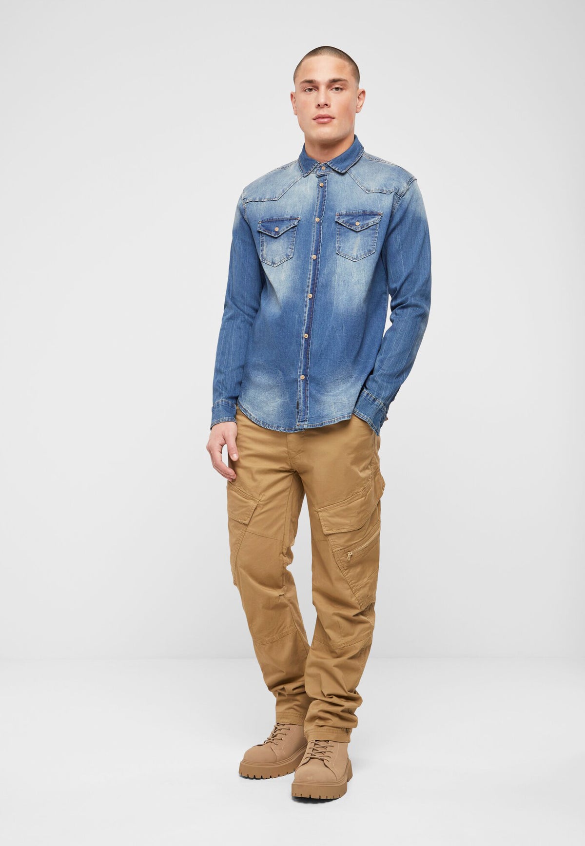 Brandit Riley denim košeľa, modrá