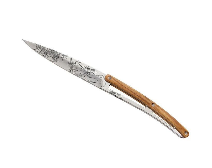 Deejo Tattoo Set of 6 Steak Knives, Polished Surface, Olive Wood, Toile de Jouy