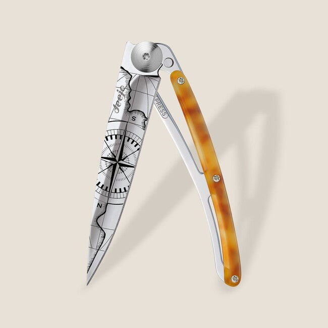 Deejo Tattoo Turtle Folding Knife, Mirror Turtle Shell, Terra Incognita