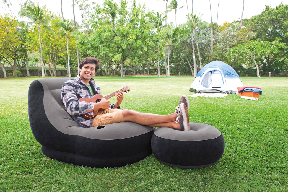 Intex Ultra Lounge Comfortable Inflatable Chair with Footrest