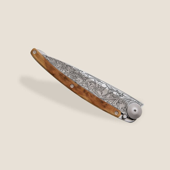 Deejo Tattoo Art Nouveau Juniper Wood Folding Knife