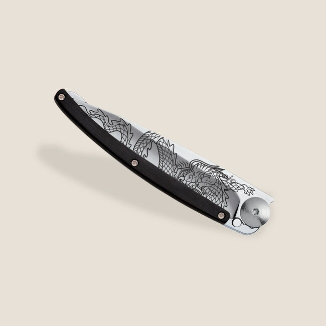 Deejo Tattoo Wood Japanese Dragon Folding Knife