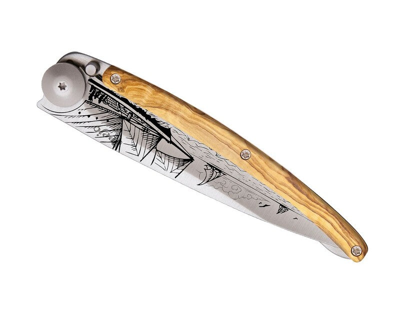 Deejo Tattoo Sailing Folding Knife, Wood