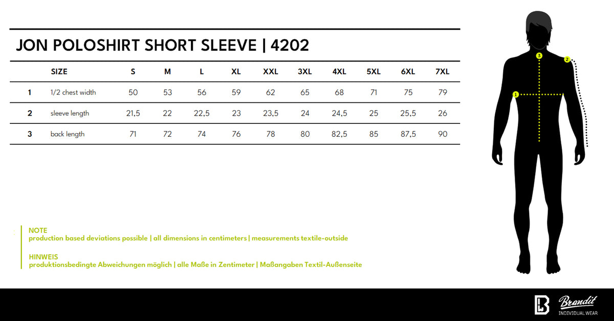 Veľkostná tabuľka Jon Poloshirt Short Sleeve