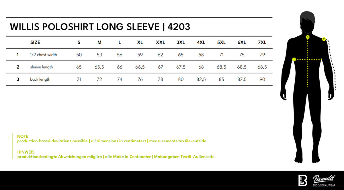 Veľkostná tabuľka Willis Poloshirt Long Sleeve