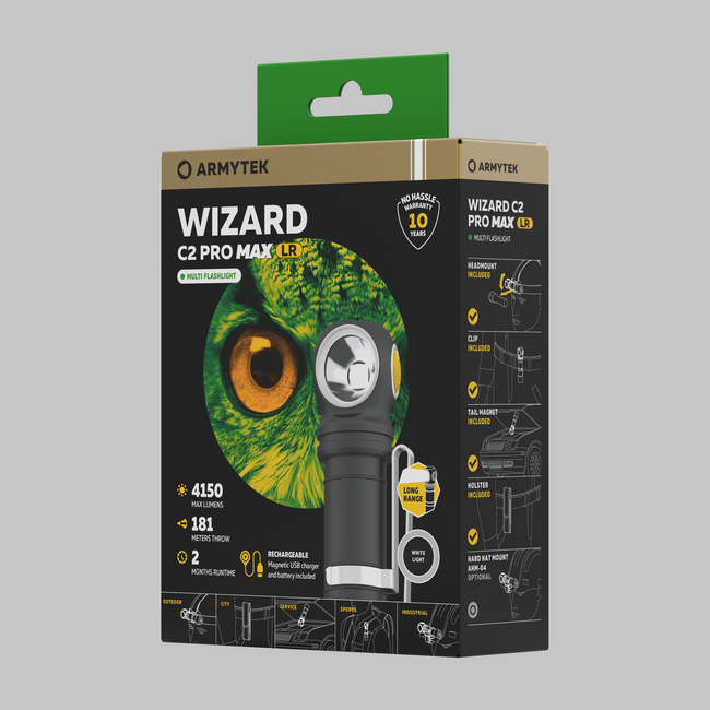 ArmyTek Wizard C2 Pro Max LR White LED vreckové svietidlo s klipom na opasok, s brašnou napájanie z akumulátorom 4150 lm