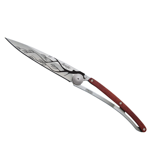 Deejo Tattoo Tree Folding Knife, Coralwood