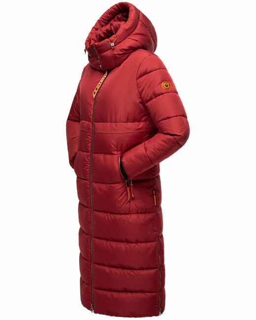 Navahoo Women's Long Winter Jacket Kristallblume, Blood Red