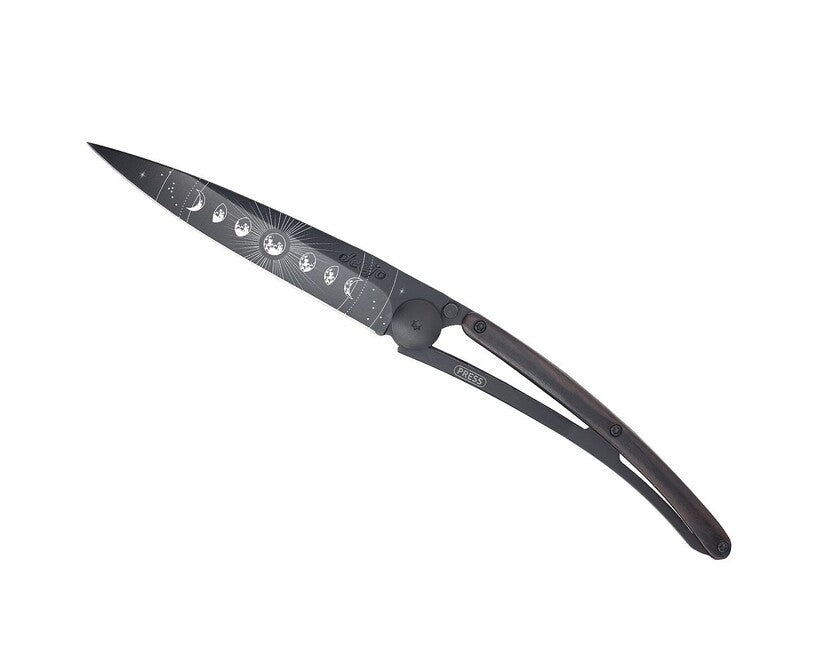 Deejo Tattoo Moon Phase Folding Knife, Black Ebony Wood