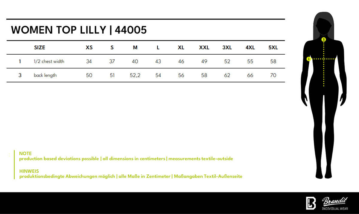 Veľkostná tabuľka Women Top Lilly