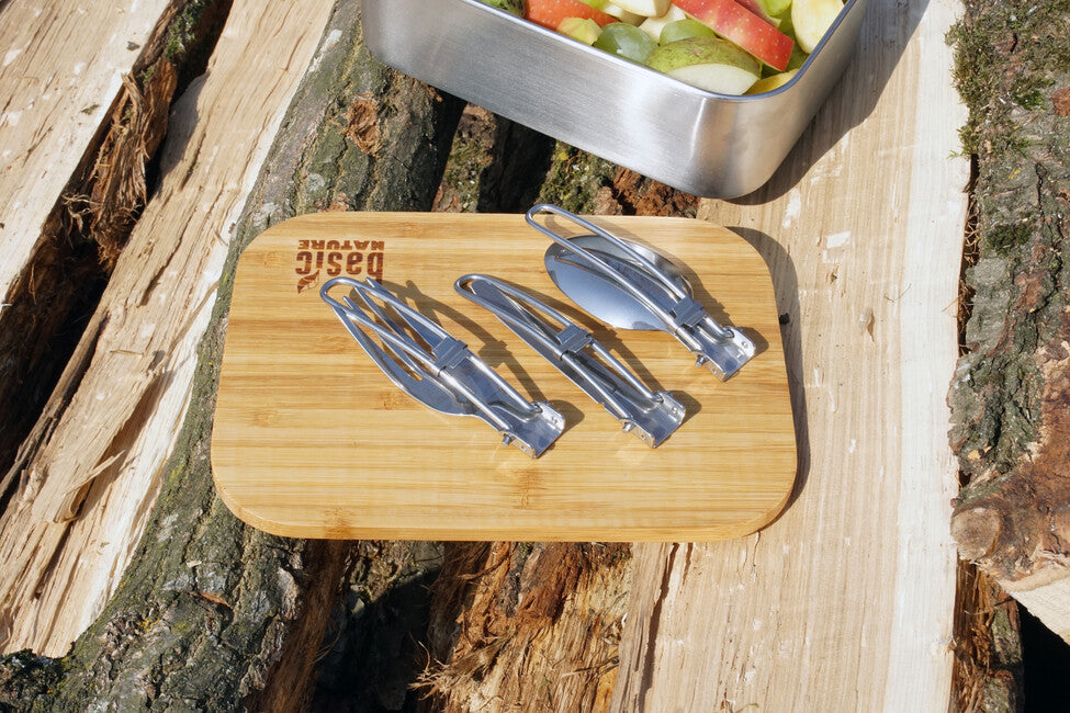 BasicNature MiniTrek Folding Cutlery Set, Stainless Steel with Nylon Pouch