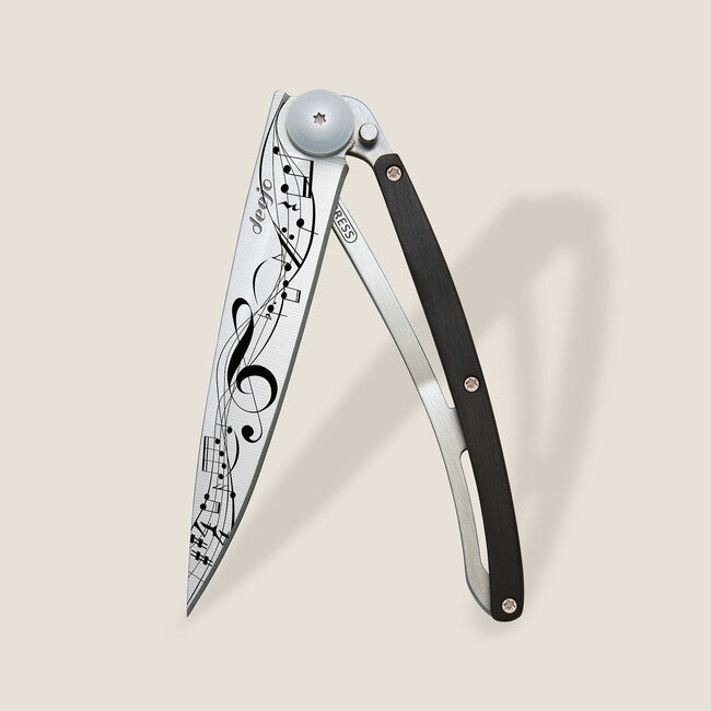 Deejo Tattoo Folding Knife Ebony Wood Partition