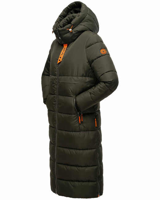 Navahoo Women's Long Winter Jacket with Hood Kristallblume, Dark Olive