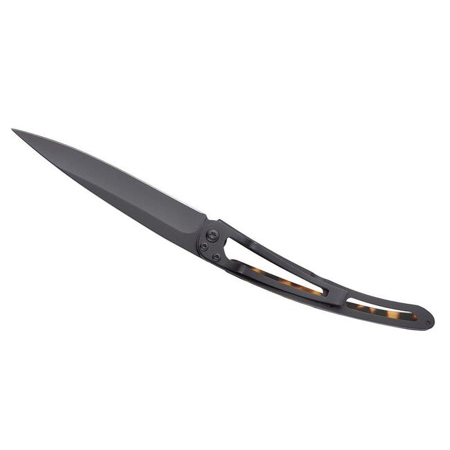 Deejo Tattoo Turtle Folding Knife, Black Turtle Shell Rock'n Roll