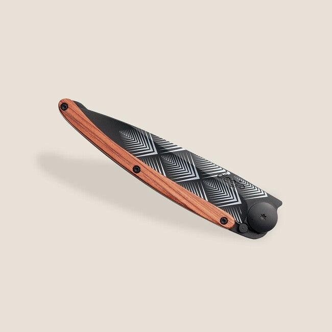 Deejo Tattoo Folding Knife, Black Coralwood, Art Déco