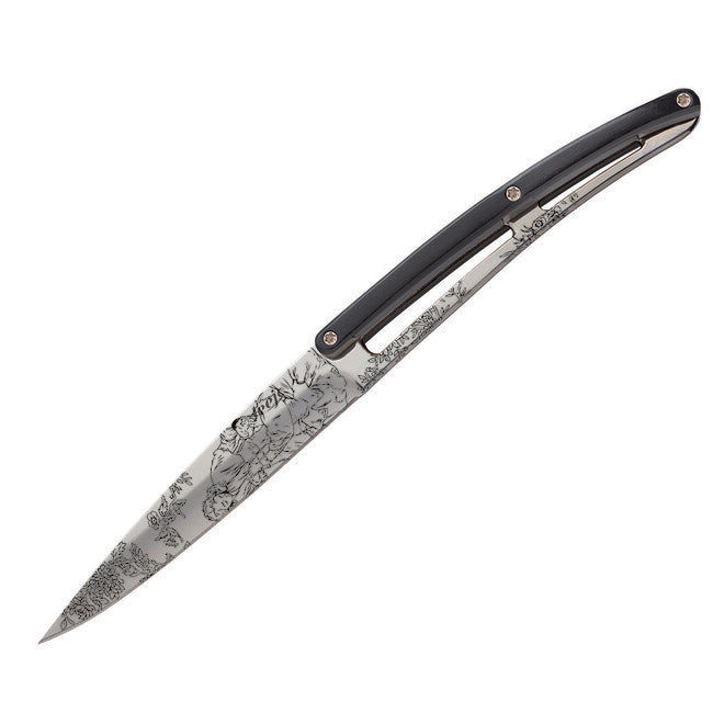 Deejo Set of 6 Knives Shiny Blade Black ABS Handle Toile de Jouy Design
