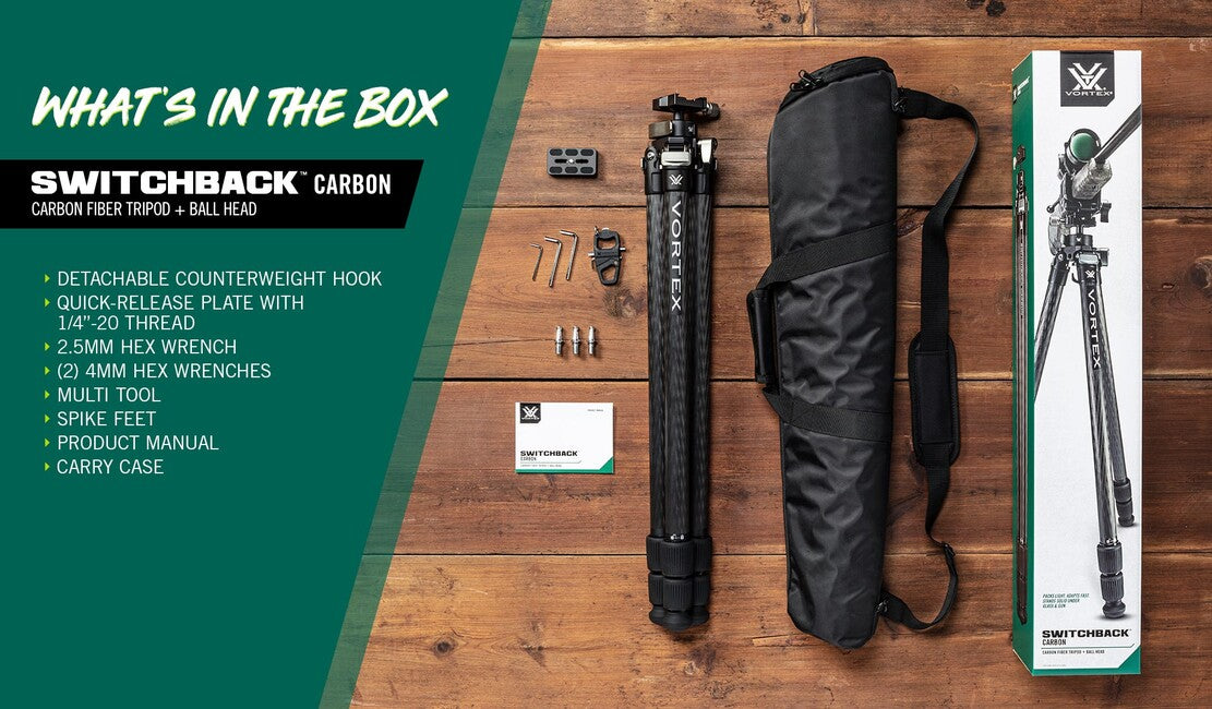 Vortex Optics Switchback™ Carbon Tripod with Ball Head and Carbon Legs