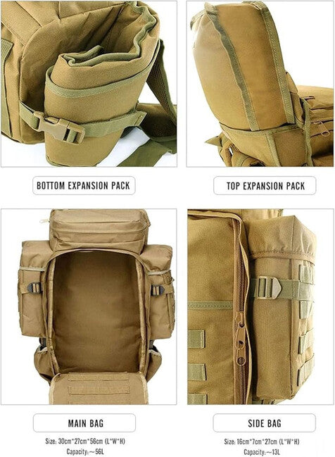 DRAGOWA Tactical Zenith 70L Backpack, Coyote
