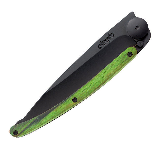 Deejo Folding Knife Black Green Beech