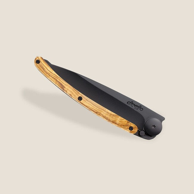 Deejo Folding Knife, Olive Wood, Black