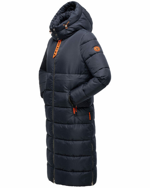 Navahoo Women's Long Winter Jacket with Hood Kristallblume, Navy Blue