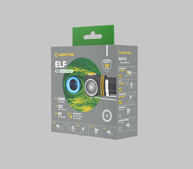 Armytek Elf C1 Cold White LED Headlamp, 1000 lm, 1440 h, 56 g