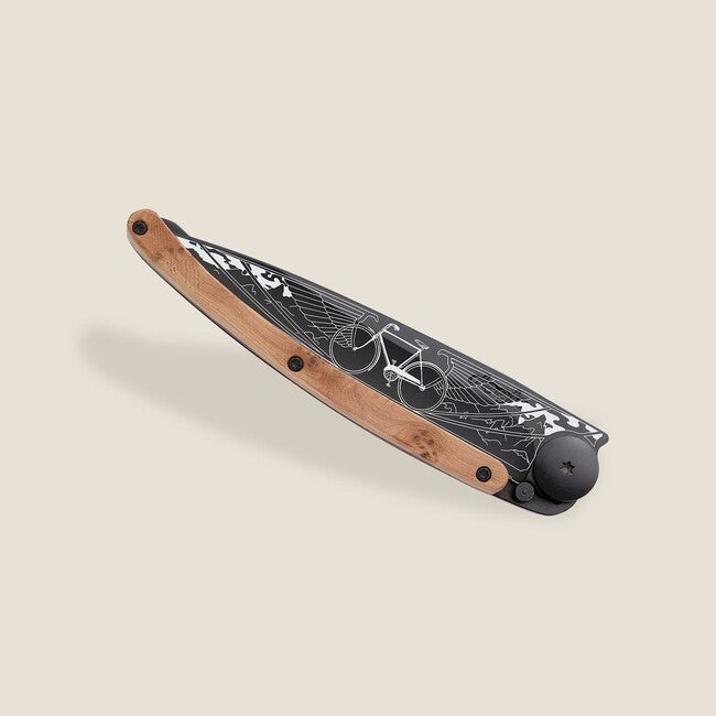 Deejo Black Tattoo Juniper Wood Folding Knife, Bicycle