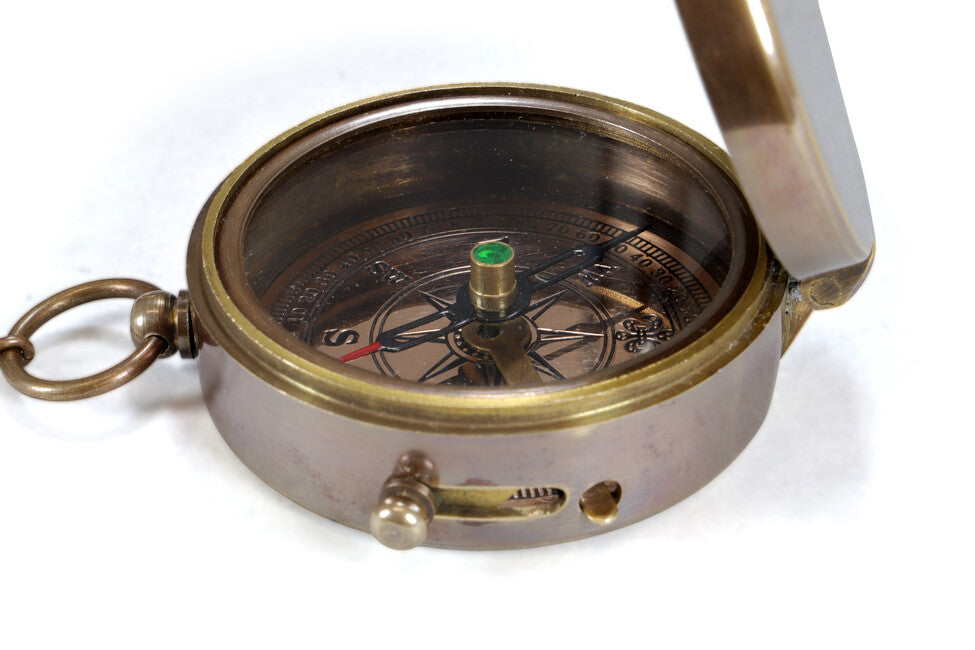 Origin Outdoors Pocket Compass Vintage Brass with Leather Case