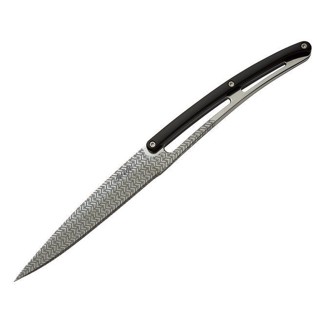Deejo 6-Knife Set Shiny Blade Serrated Edge Black ABS Handle Geometry Design